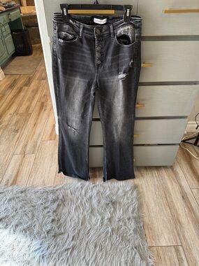 Flying Monkey Black Washed Distressed Wide Leg Jeans